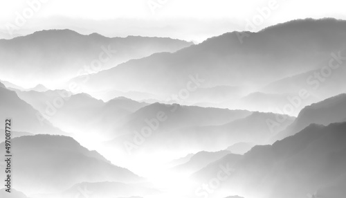 mountains in the fog