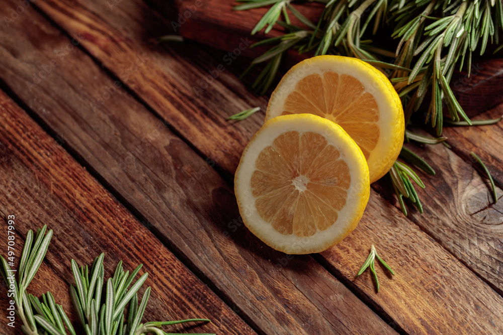 Rosemary and lemon slices. Rosemary and lemon slices.