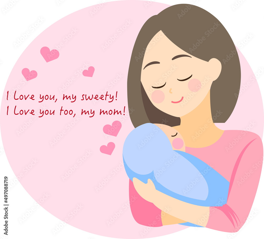 Happy Mother's Day Greeting Card Illustration, Mother holding baby in arms, vector, EPS10 Happy Mother's Day Greeting Card Illustration, Mother holding baby in arms, vector, EPS10