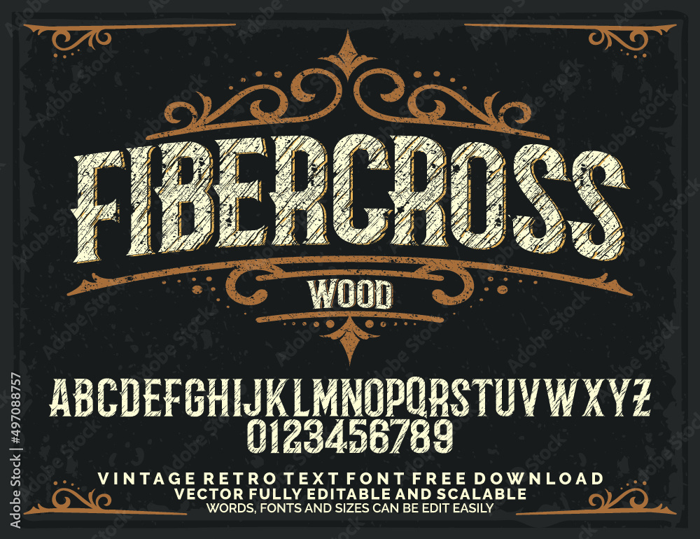 Vecteur Stock FIBERCROSS VINTAGE RETRO SERIF SCRIPT ORNAMENT FONT