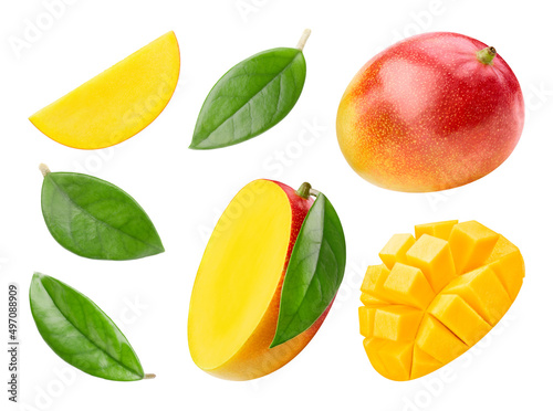 Mango set clipping path. Collection mango isolated on white. Full depth of field