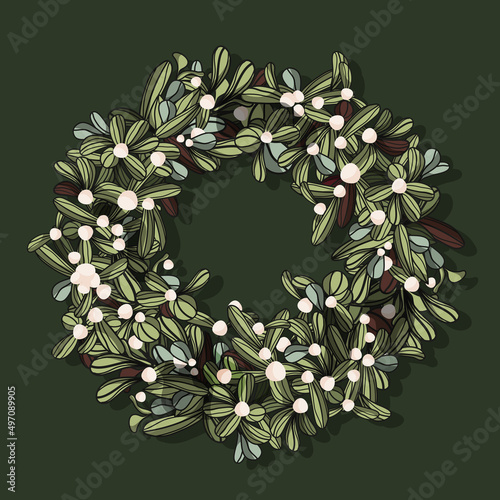 Mistletoe. Christmas wreath. Botany. New Year and Christmas. Linear vector illustration. A kiss under the mistletoe. Mysticism.