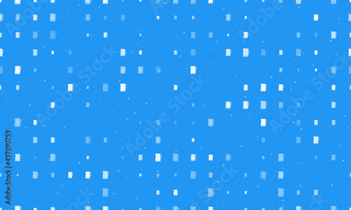 Seamless background pattern of evenly spaced white kettle symbols of different sizes and opacity. Vector illustration on blue background with stars
