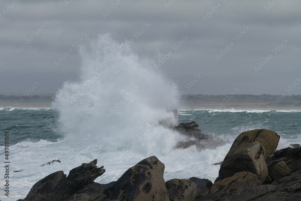 tempête sur le littoral breton, vagues-submersion Saint-Guénolé, Pors carn tempête sur le littoral breton, vagues-submersion Saint-Guénolé, Pors carn