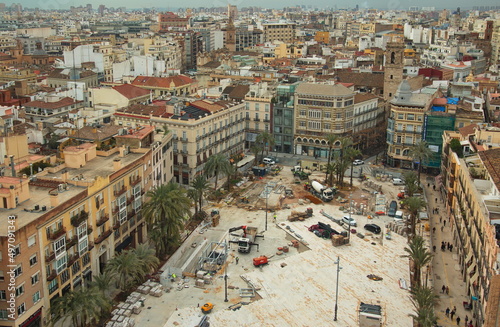 View of the building site on Placa de la Reina from the tower Miguelete in Valencia Cathedral,Spain,Europe 