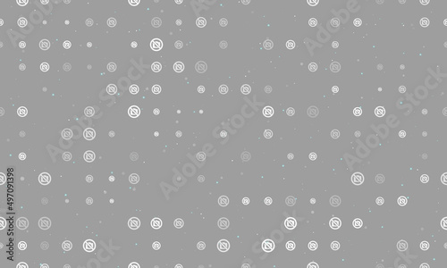 Seamless background pattern of evenly spaced white no photo symbols of different sizes and opacity. Vector illustration on gray background with stars