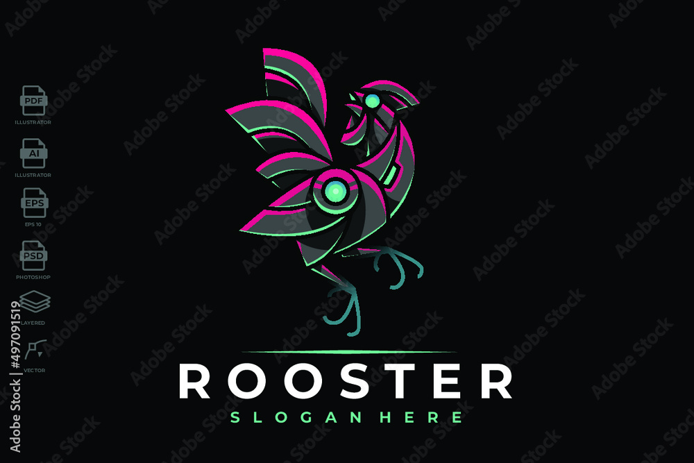 Brand New Design Futuristic and Modern Rooster Logo in Mecha, Robotic, Geometric Design Style