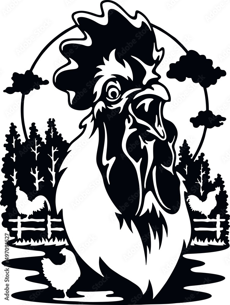 Rooster, cockerel - farm stencil - Silhouette Rooster, Wildlife clipart