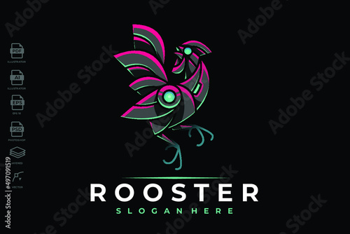 Brand New Design Futuristic and Modern Rooster Logo in Mecha, Robotic, Geometric Design Style