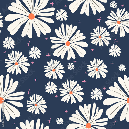 Cutie hippie daisy seamless pattern. Floral background.