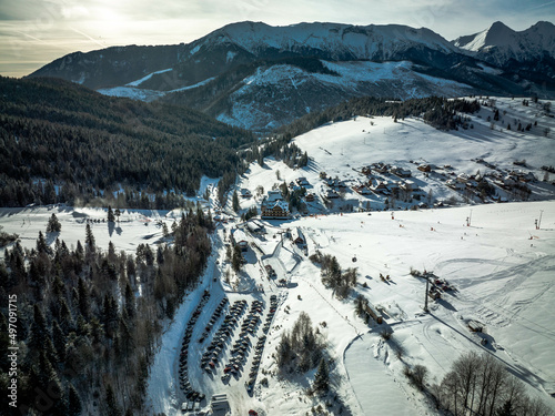 Aerial view of Bachledova dolina in the village of Zdiar in Slovakia photo