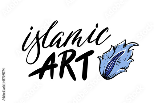 Beautiful vector postcard with Islamic art. Turkish ornament and lettering. national Ottoman tulip
