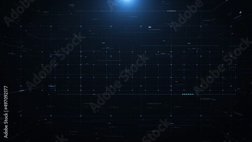 HUD Blue Flare Screen Digital Information Data Monitoring System Technology Illustration. Concept of Cyber Space Grid Area Pattern Texture Information For Screensaver, Game, Background.