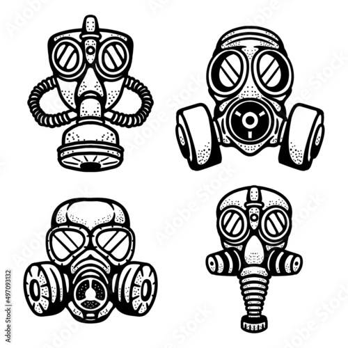 Set Of Gas Mask Respirator Vector Illustration