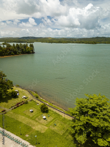 Aerial of Lake Caliraya, a man-made lake at the border of Lumban and Cavinti in the province of Laguna, Philippines. photo