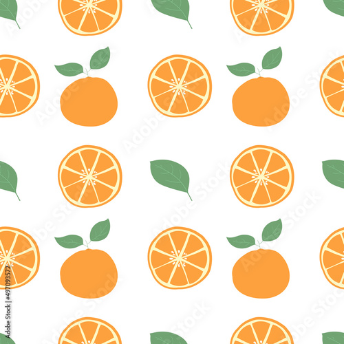 Seamless pattern with orange and orange slices. Wallpaper, print, packaging, paper, textile design.