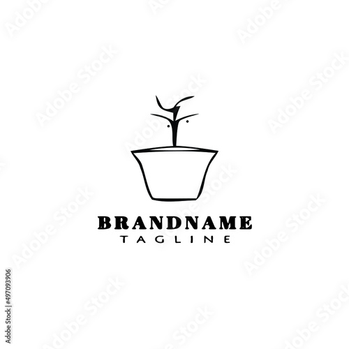 potted plant logo cartoon design icon template black isolated vector illustration