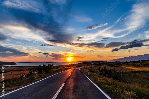 Journey towards the setting sun over the sea coast, Expedition, Adventure, Mediterranean croatia