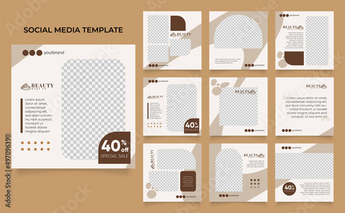 social media template banner blog beauty and fashion sale promotion. fully editable instagram and facebook square post frame puzzle organic sale poster.