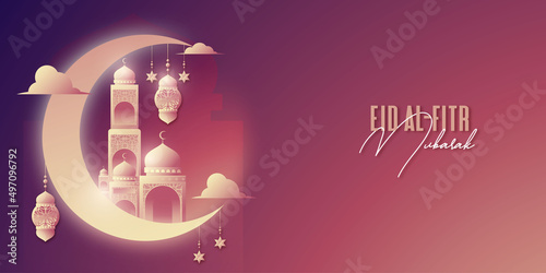 Flat eid al-fitr - eid mubarak illustration