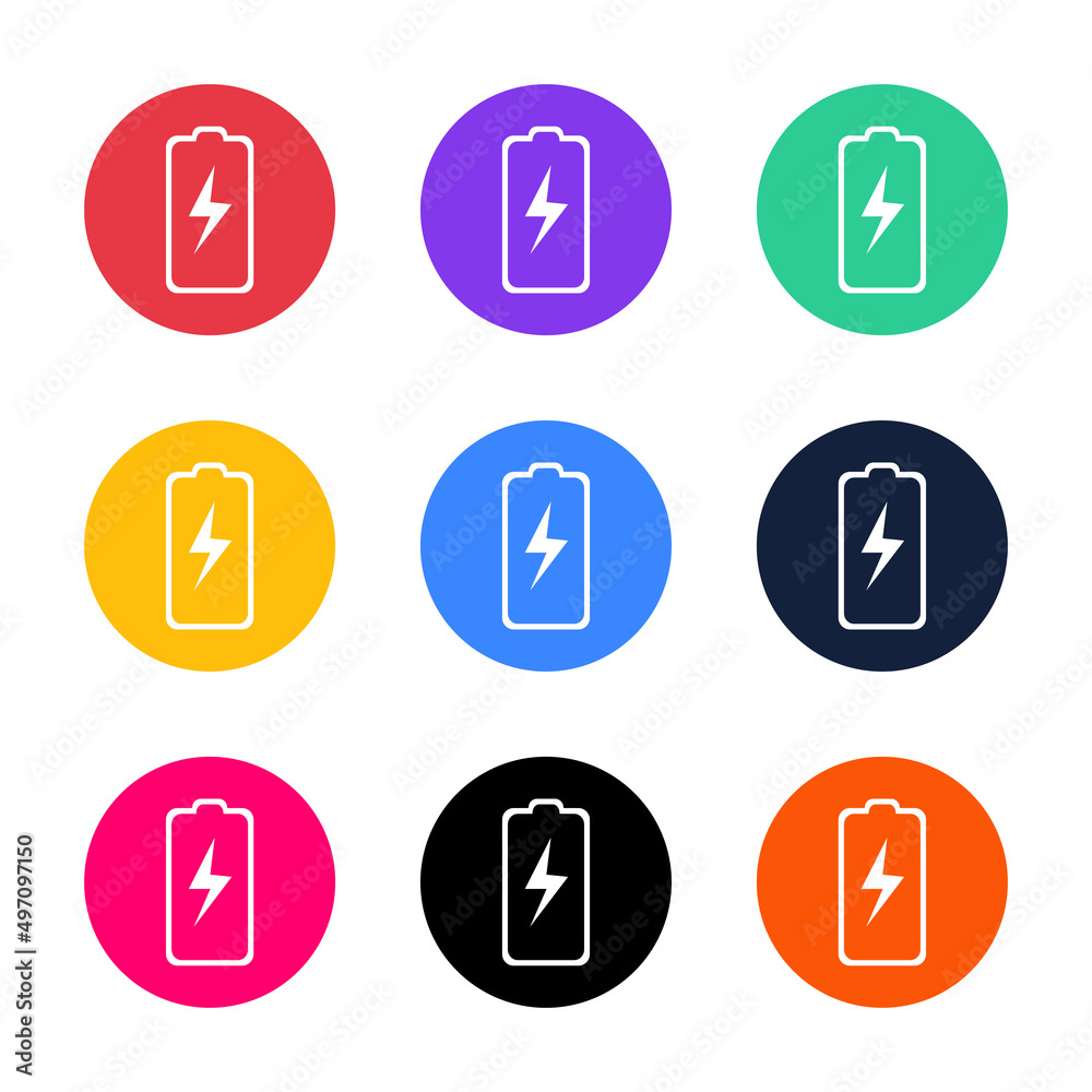 Nine colorful battery icons isolated on white background. Flat vector illustration design, great for design website or application, EPS 10 file format. Nine colorful battery icons isolated on white background. Flat vector illustration design, great for design website or application, EPS 10 file format.