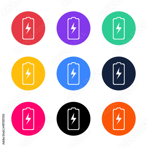 Nine colorful battery icons isolated on white background. Flat vector illustration design  great for design website or application  EPS 10 file format.