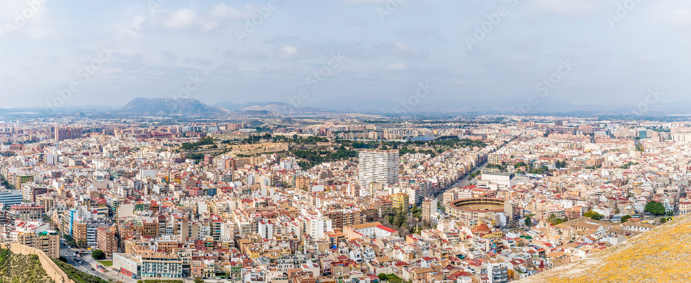 A panorama view from the summit of the castle of Saint Ferran above Alicante on a spring day