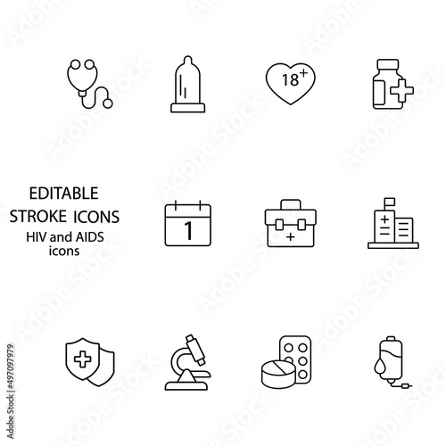 HIV and AIDS icons set . HIV and AIDS pack symbol vector elements for infographic web