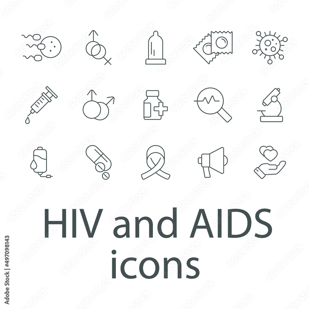 HIV and AIDS icons set . HIV and AIDS pack symbol vector elements for infographic web HIV and AIDS icons set . HIV and AIDS pack symbol vector elements for infographic web