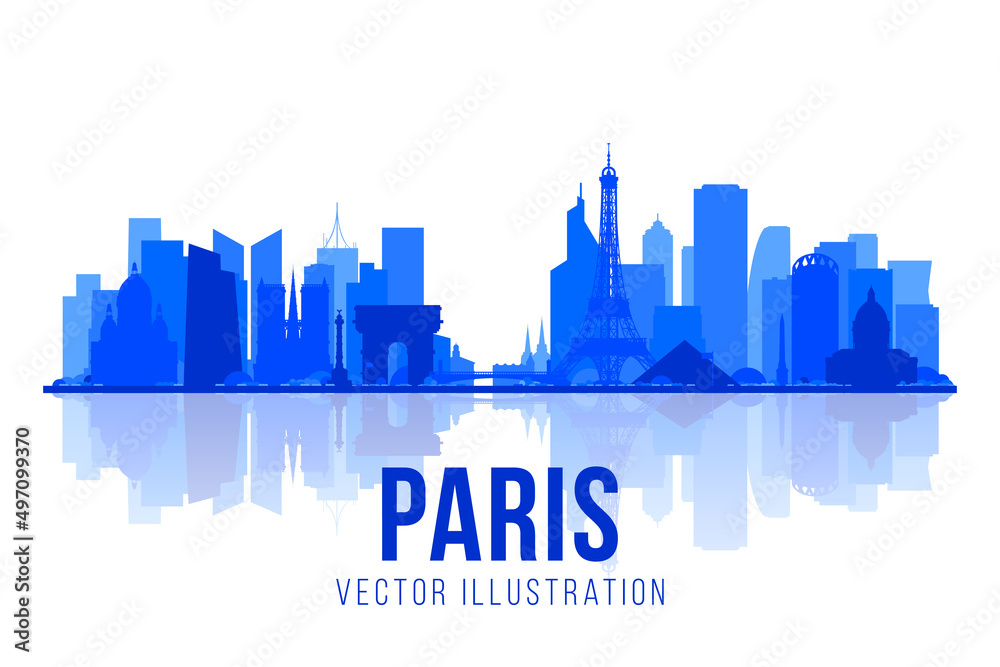 Paris (France) city silhouette skyline vector background. Flat trendy illustration. Business travel and tourism concept with modern buildings. Image for banner or web site.