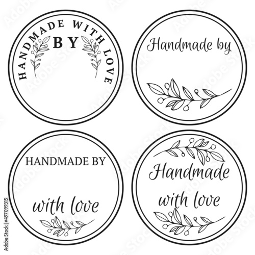 Handmade by. Vector set of logo design templates in simple linear style - handmade badges