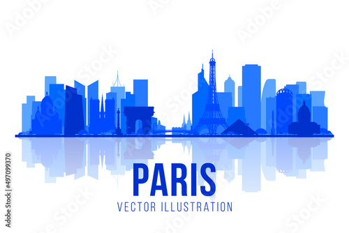 Paris (France) city silhouette skyline vector background. Flat trendy illustration. Business travel and tourism concept with modern buildings. Image for banner or web site.