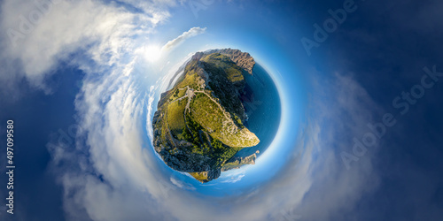 little planet mallorca island spain aerial