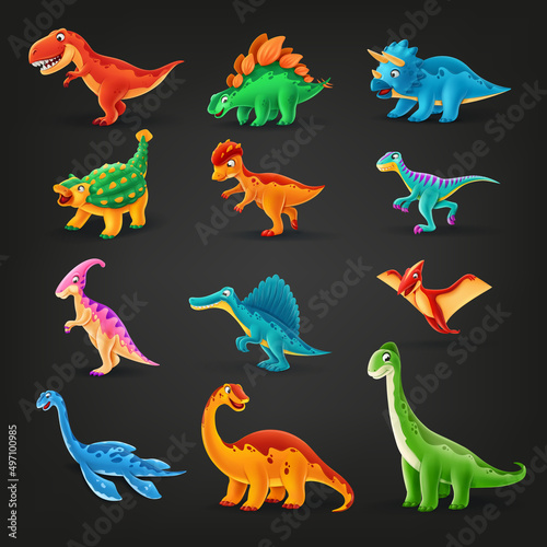 set of cute cartoon dinosaurs © mollicart