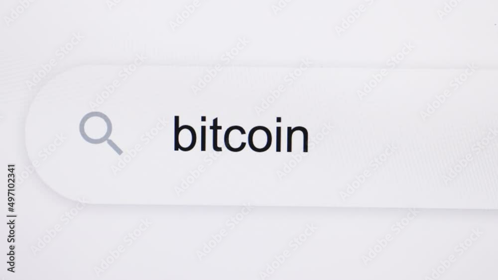 Bitcoin - Internet browser search bar typing destination text with camera movement. Typing the word Bitcoin in the browser on a pixelated computer screen.