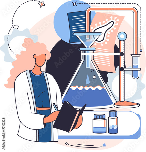 Medical research. Laboratory diagnostic services, Scientist works with equipment and microscope. Virologist in chemistry clinic laboratories, microbiology pharmaceutical research. Vaccine discovery