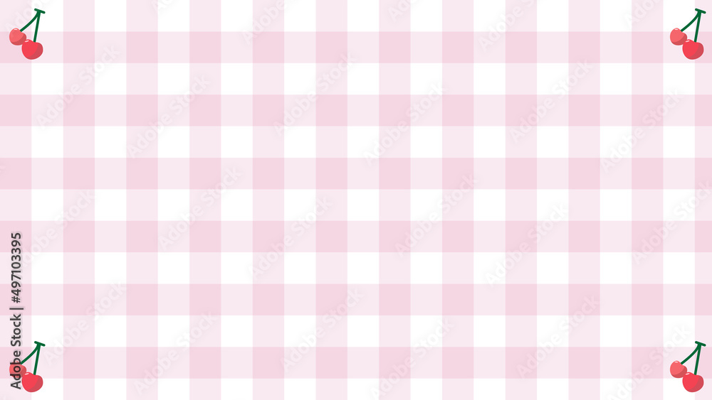 cute red cherry on pink checkered, gingham, plaid pattern background cute red cherry on pink checkered, gingham, plaid pattern background