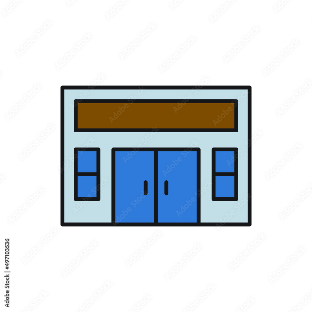 Building shop Icon color for website, symbol presentation