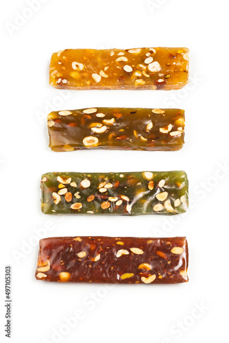 Turkish traditional delight with nuts isolated on white background. © Nikolay