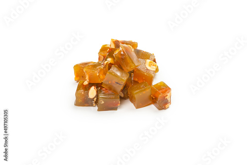 Turkish traditional delight with nuts isolated on white background.