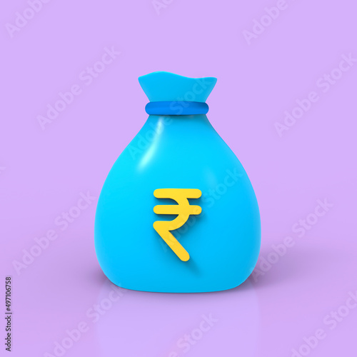 3D illustration of money bag with Rupee symbol on it