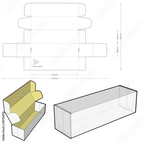 Cardboard box for postal mail. (Internal measurement 25.5 x 15 + 15 cm) and Die-cut Pattern. Ease of assembly, no need for glue.  The .eps file is full scale and fully functional.