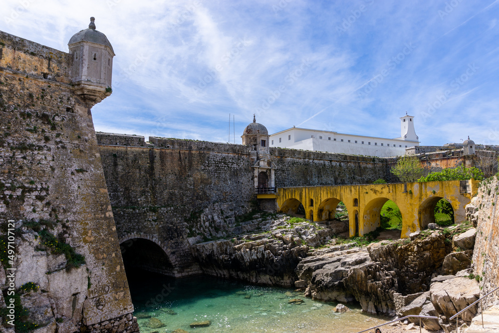 Fototapeta premium view inside the walls of the historic fortress of Peniche