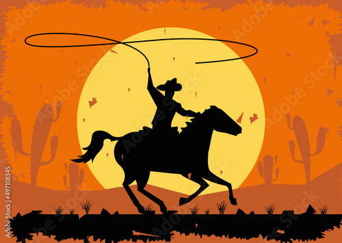cowboy running in horse scene