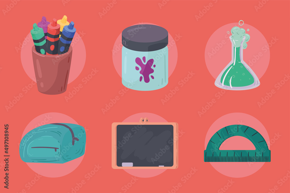 school supplies six icons school supplies six icons
