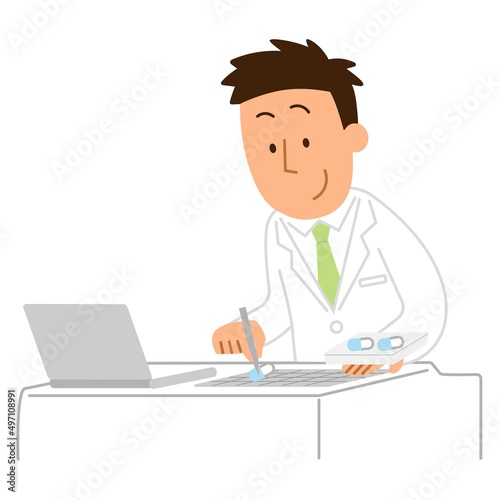 薬を分包する薬剤師の男性1