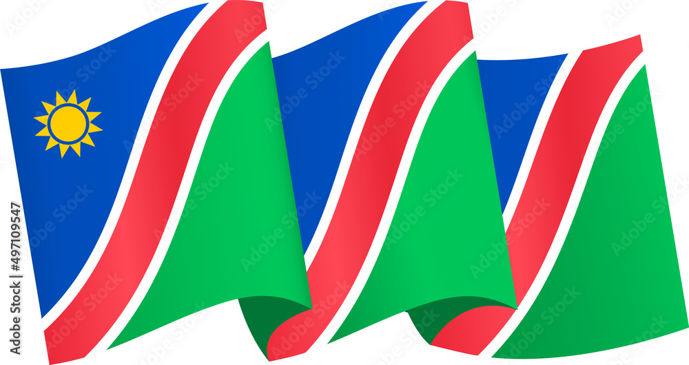Namibia flag wave  isolated  on png or transparent background,Symbol Namibia,template for banner,card,advertising ,promote,and business matching country poster, vector illustration