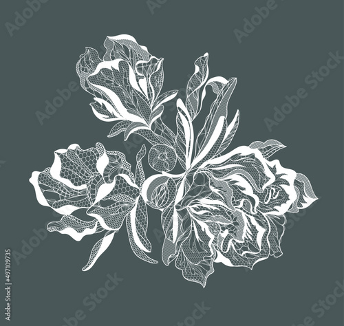 Lace pomegranate flowers. Vector illustration
