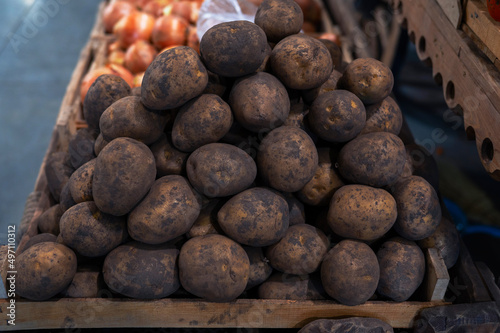 Assortment of fresh potatoes at market