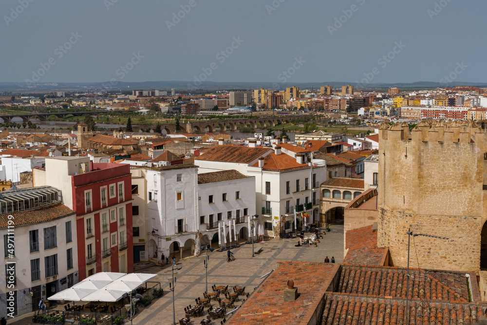 high angle view of the old city center of Badajoz